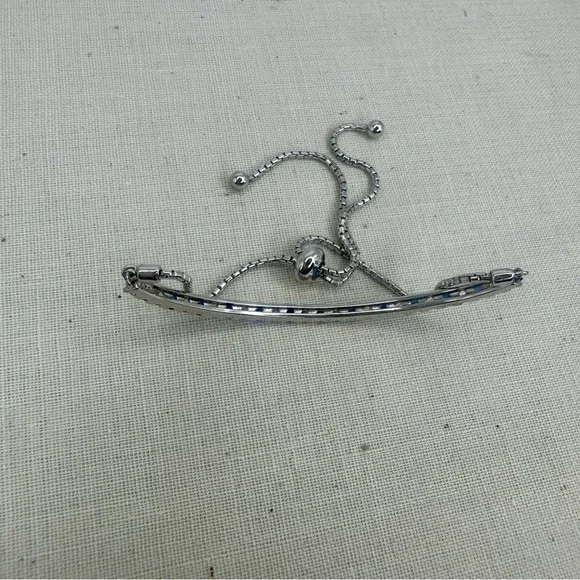 Sapphire & 925 Sterling Silver Signed Fine Adjustable Chain Bracelet 4g - Picture 3 of 8